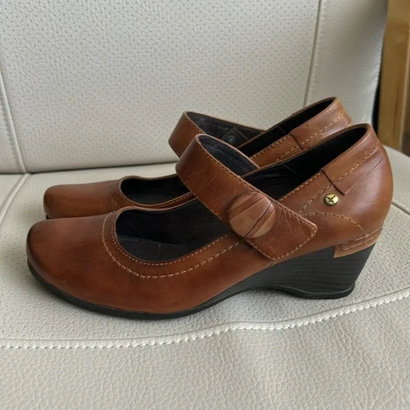 Pikolinos Mary Jane Cognac Leather Wedge Shoes Size 38 - Picture 4 of 10